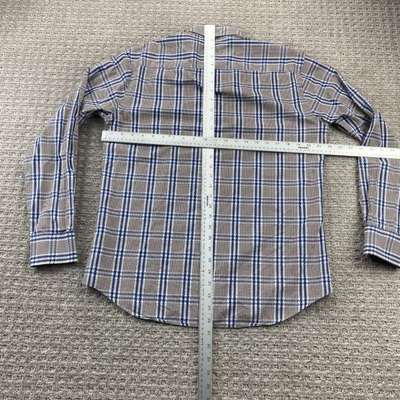 BUGATCHI UOMO Shirt Men Medium M Brown Blue Checkered Button Up Long Sleeve Polo - Picture 6 of 8